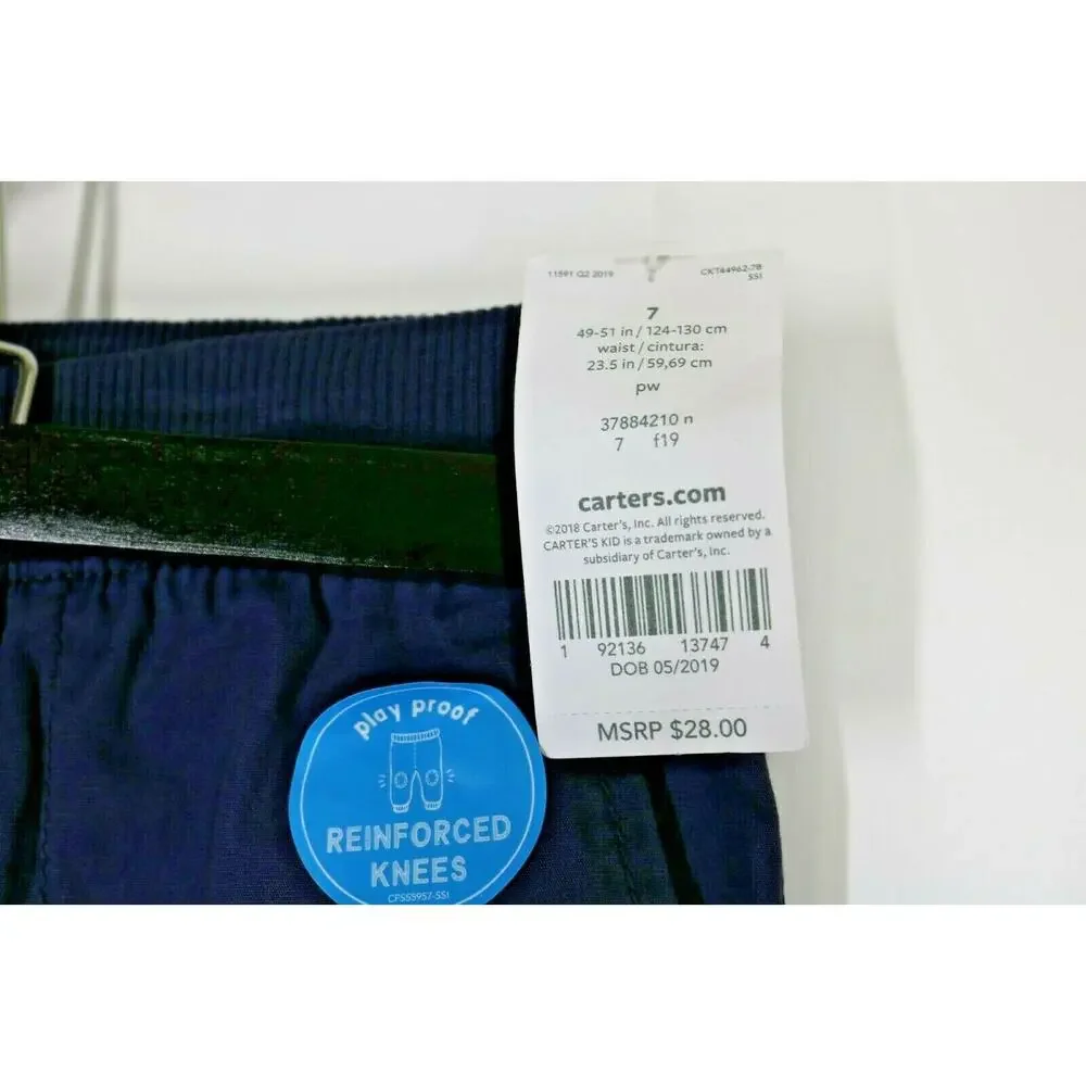 NWT Carters Boys Navy Blue Play Proof Reinforced Knee Pants Youth Size 7